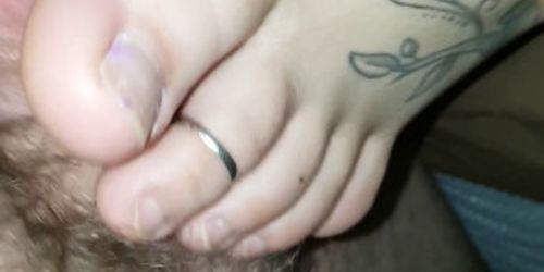 foot rubbing dick cum