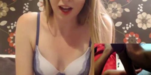 Cute tiny teen is scared of huge dick on webcam - video 1