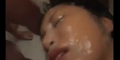 Sticky bukkake facial asian style