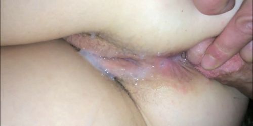 Releasing his jizz on her asshole