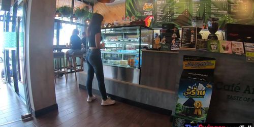 THAI SWINGER - Starbucks coffee date with gorgeous big ass Asian teen girlfriend