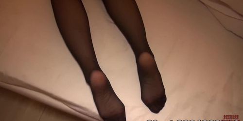 beautiful chinese black pantyhose footjob