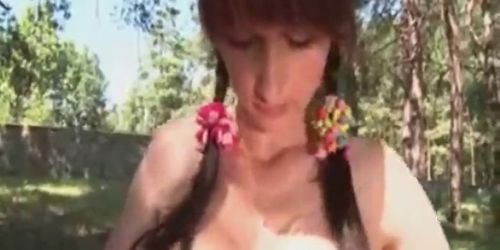 Cute Russian brunette masturbating outside (Beauty Dior)