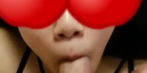 Asian Sugarbaby w/ mouthful of dick gets facial. 