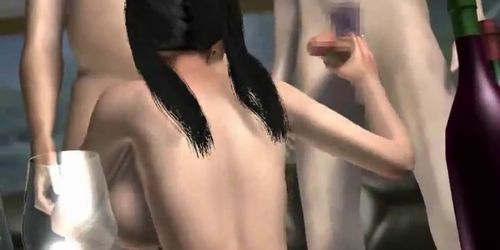 Animated brunette doing deeptroath in group
