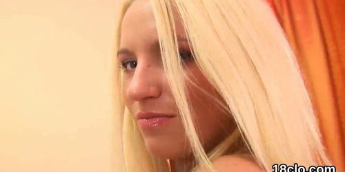 Fervent teenie is opening up slim cunt in closeup and having orgasm