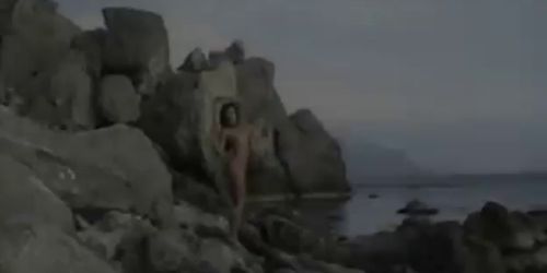 Fish woman totally naked outdoors