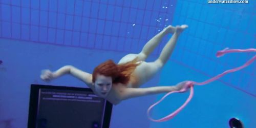 Katka Matrosova swimming naked alone in the pool