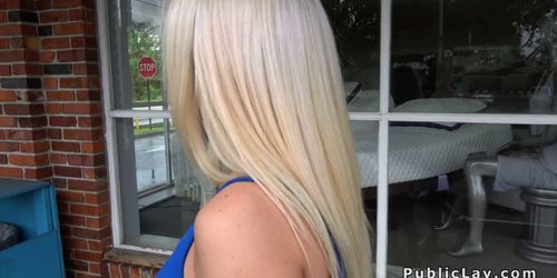 Curvy ass blonde bangs in garage (Mila Marx)
