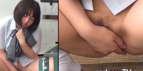 XXX JAPAN TV - Cute Japanese school girl solo pussy plays outdoor (Hiddencam___ )