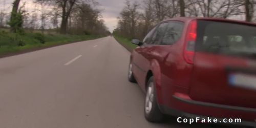 Redhead fucks fake cop to avoid penalty