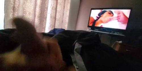 Jerking Off For A Quick Moaning Cumshot To Sexy Black Big Boobs