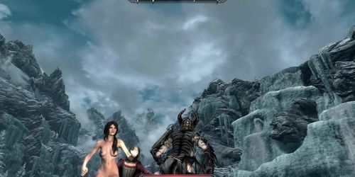 Skyrim, naked Khajiit and ice waterfalls