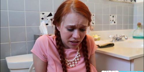 Petite redhead Dolly sucks her friends stepdad in the bathroom