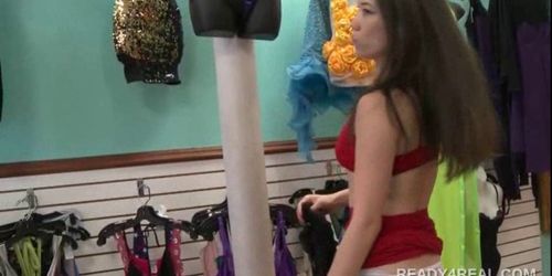 Cute Asian slit nailed from behind in a store