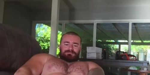 Huge Cock Bodybuilder Flex And Jerk Off On Couch. Hot Alpha Musclebear Sexy 