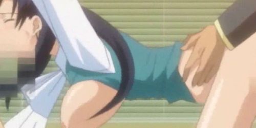 Anime brunette sucks while is rammed