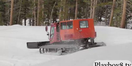 Badass girls snow boarding and shooting while they are naked