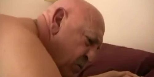 Chubby old man getting fingered & dildoed by his friend