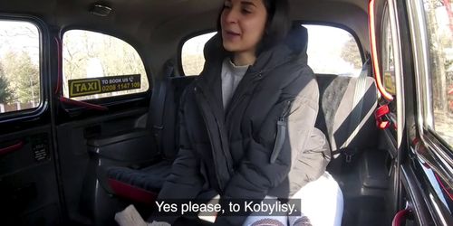Babe in fishnets fucked in fake taxi