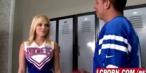 Bootylicious blonde babe rides fat cock in locker room