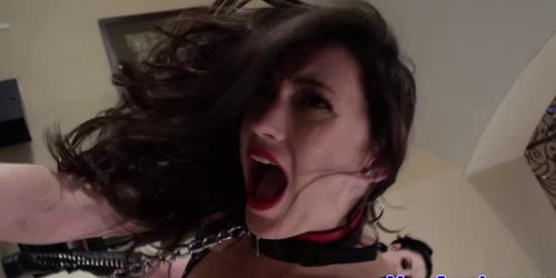 Latex lezdom dyke makes sub rim her
