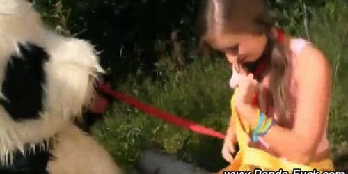Fetish teen gets off with toy panda