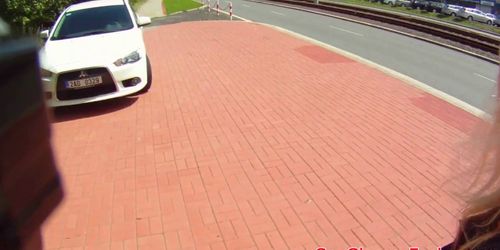 Pulled teen babe swallows a load of cum POV