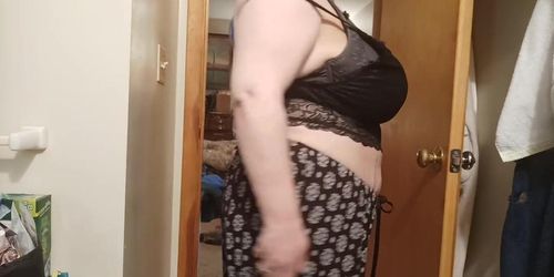 BBW huge boobs trying on lounge wear