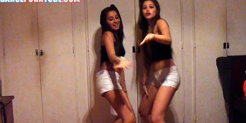 2 slutty latin teens dancing in booty shorts