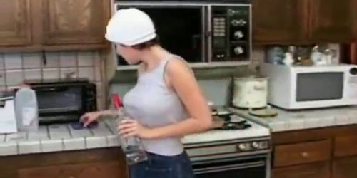 Lesbian dildo fucking in the kitchen part1 - video 2