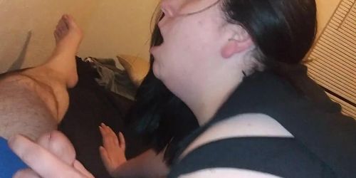 Pawg screaming orgasms sucking big cock while being fucked with dildo