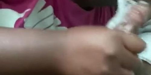 Ebony bbw gagging on my cock 