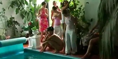 Sexy party babes gets nailed at poolside