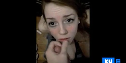 Cute Redhead Gives a Deep throat Blowjob Then Swallows