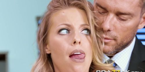 Beautiful busty brunette gets fucked by dude in his office