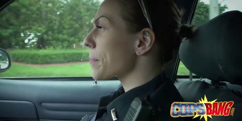 Amazing threesome action between curvy female cops and one lucky black dude