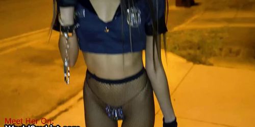 Asian girl likes dating dressed as policewoman