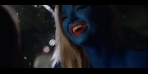 Smurf Girl in blue paint rides guy in The Festival (2018)