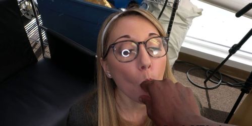 Casting babe eats dick then gets ass fucked