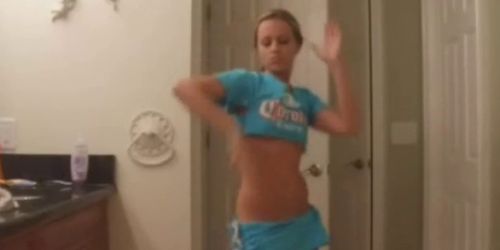 Pretty Little Blonde Girl Strip Dancing In Her Bathroom