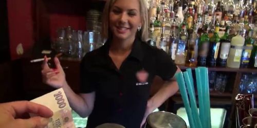 Gorgeous blonde bartender is talked into having sex at work