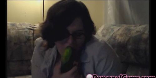 Big tit amateur fucks shaved pussy with a dildo