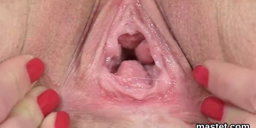 Flirty czech nymph gapes her tight kitty to the limit 