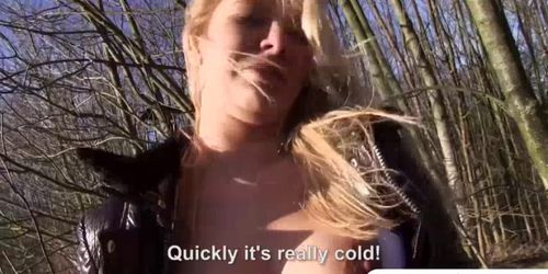 Slutty blonde babe fucks a stranger in the forest (Nikky Dream)