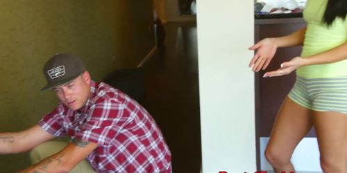 Nagging teen babe hard fucked by cable guy