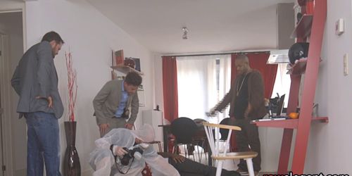 Euro maid pussyfucked doggystyle by black cock