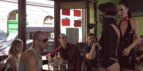 Euro babe gets facials in public bar (Fetish Liza, Bella Beretta)