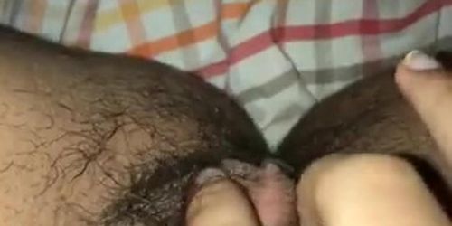 18 y/o plays with her hairy virgin pussy