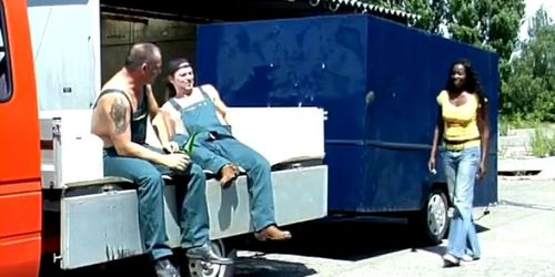 Naughty African lady pissed on and gets exploited